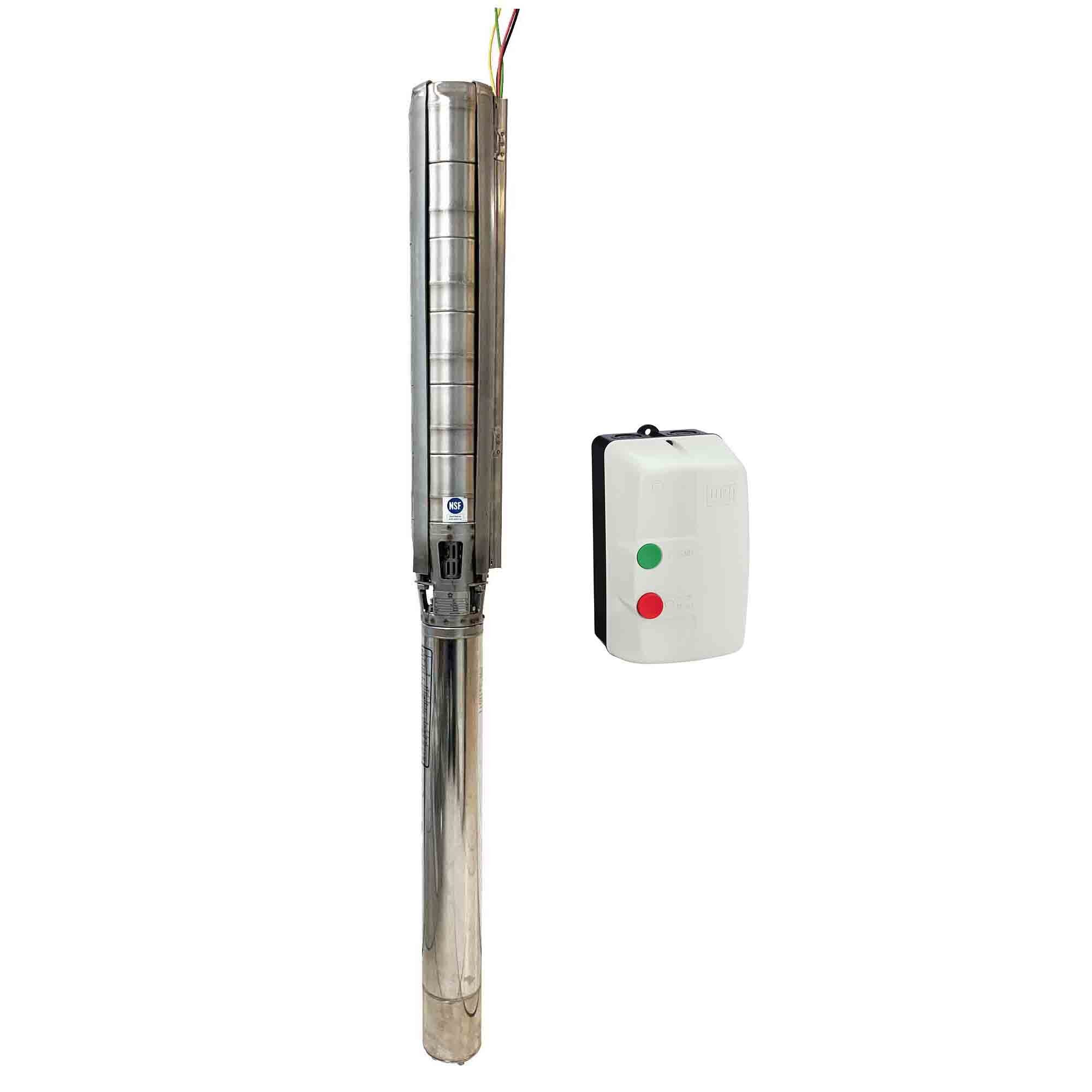 Gol Pumps, 6in. Stainless steel Deep Well Submersible Pump, Max. Flow 12000 GPH, Horsepower 10 HP, Port Size 3 in, Model# A6X30CR10/05
